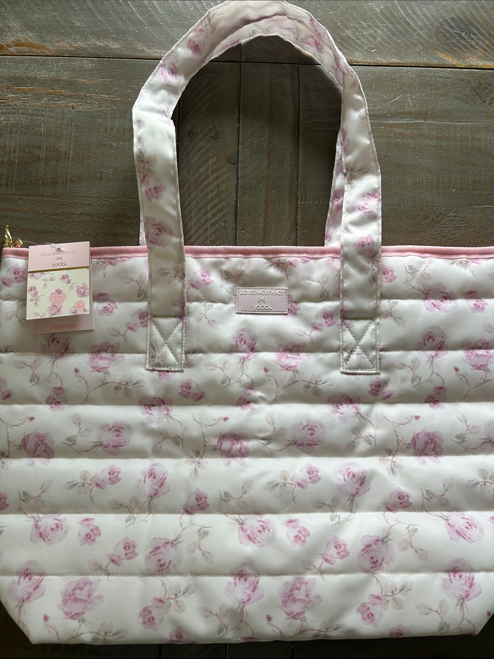 LoveShackFancy Cream and Pink Quilted Floral Tote